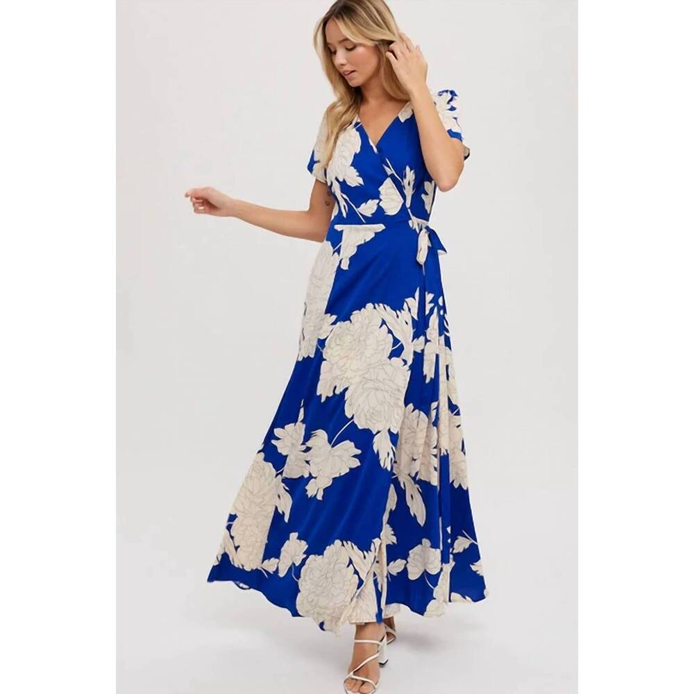 NEW BLUIVY coastal maxi wrap dress in cobalt blue